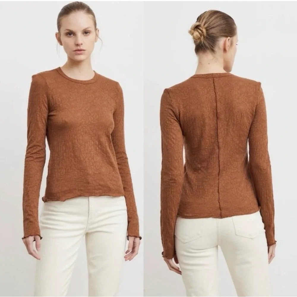 Rag & Bone | Gemma Jacquard Long Sleeve Brown Top - Picture 2 of 7
